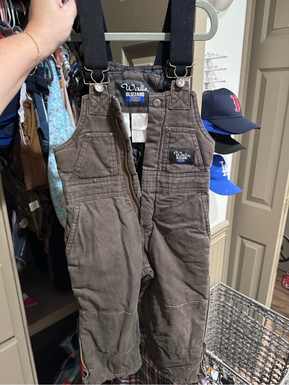 Walls Kids Brown Snow Bib Overalls with Black Suspenders